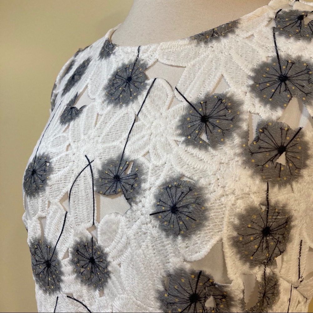 Grey Floral Embroidered Eyelet Lace Shift Dress - Picture 4 of 5